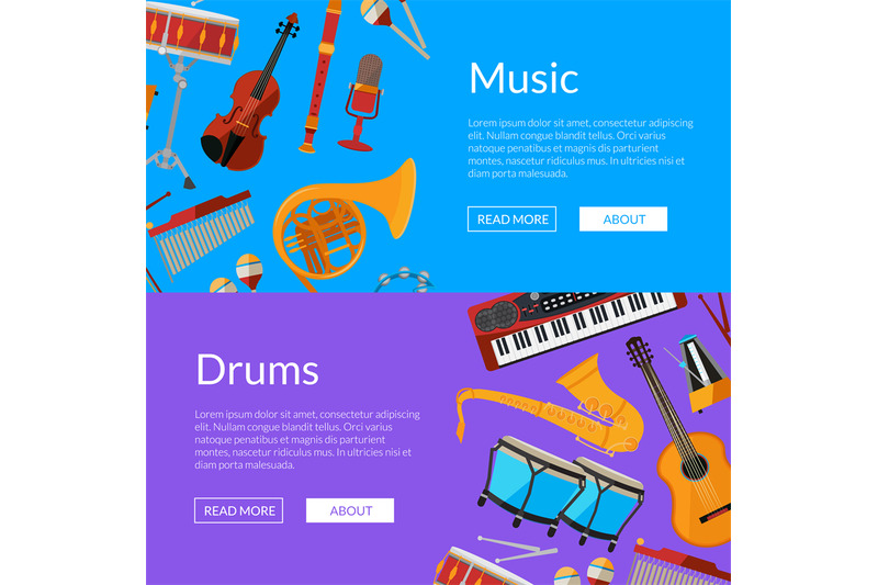 vector-cartoon-musical-instruments-web-banner-illustration