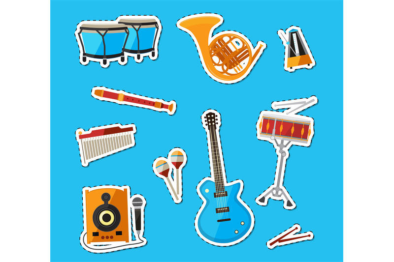 vector-cartoon-musical-instruments-stickers-set-illustration