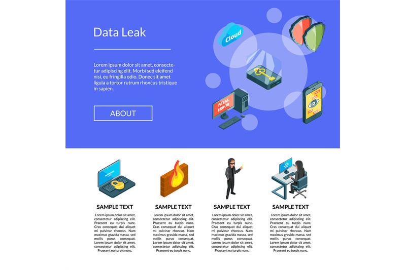 vector-isometric-data-and-computer-safety-icons-landing-page-template