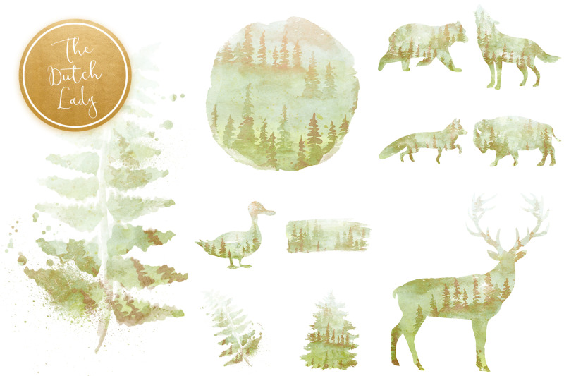 green-winter-forest-animal-clipart