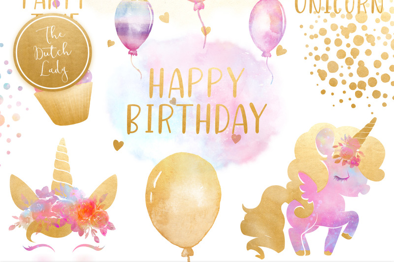 unicorn-birthday-party-clipart-set