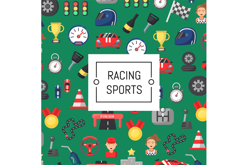 vector-flat-car-racing-icons-background-with-place-for-text-illustrati