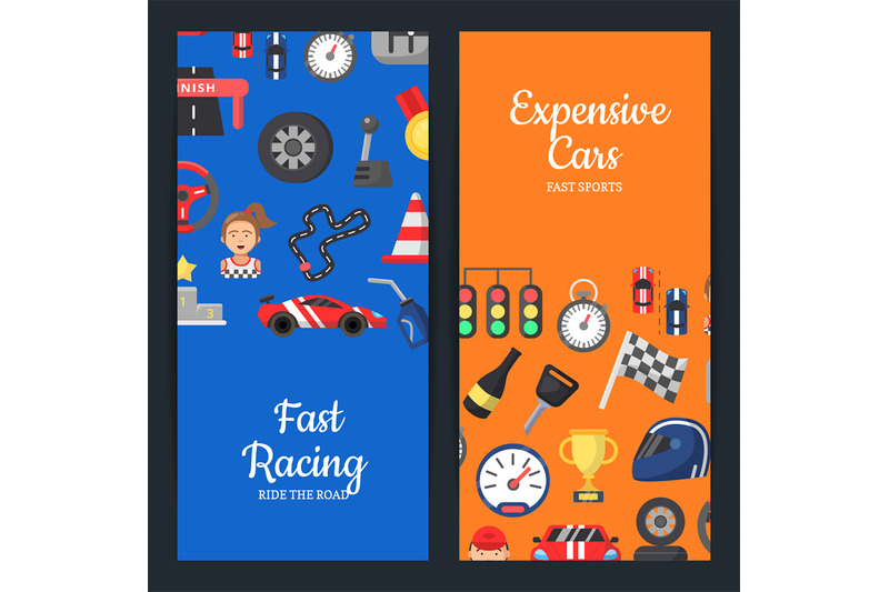 vector-flat-car-racing-icons-web-banner-templates-illustration