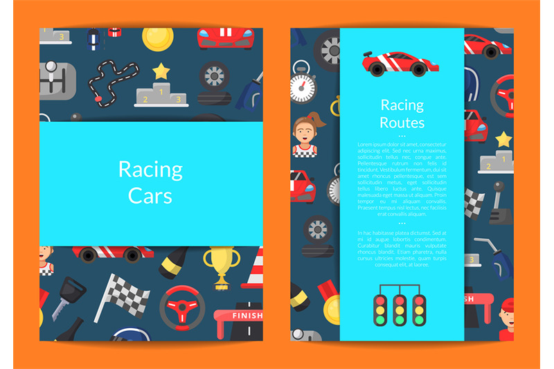 vector-flat-car-racing-icons-card-on-blue