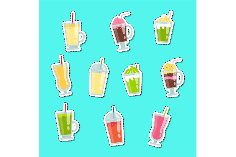 vector-flat-smoothie-elements-stickers-set-illustration