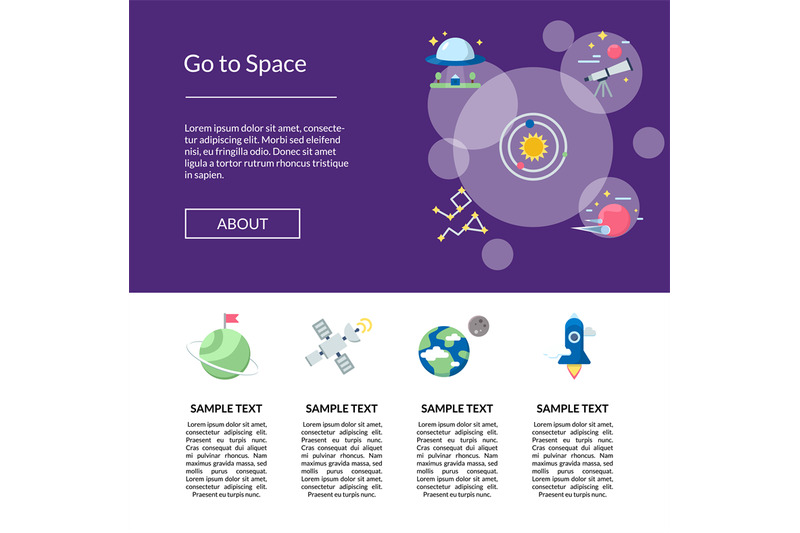 vector-flat-space-icons-landing-page-template-illustration