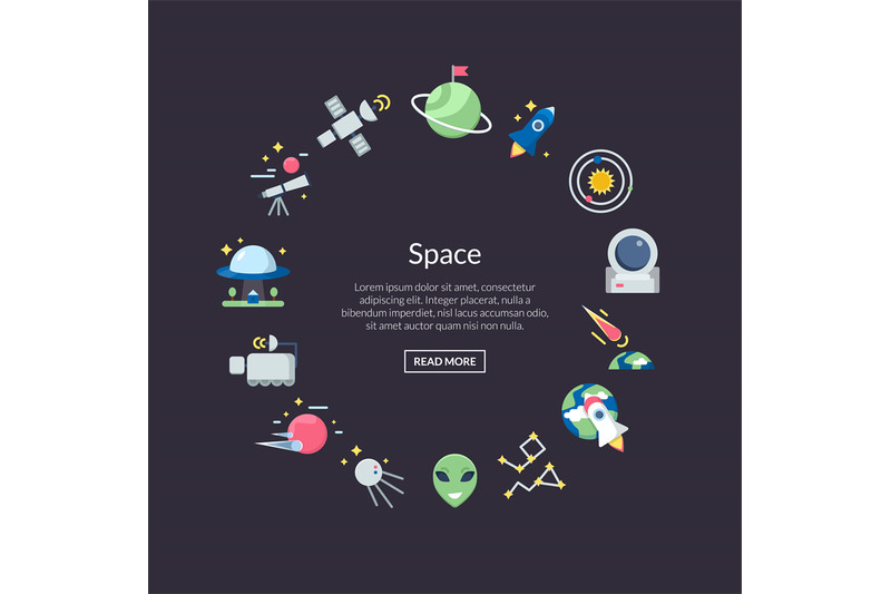 vector-flat-space-icons-in-circle-shape-with-place-for-text-illustrati