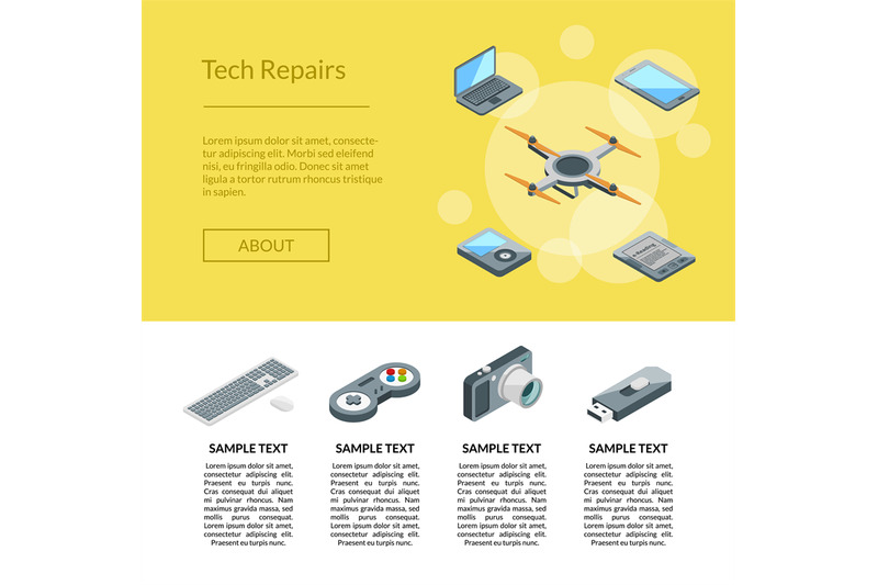 vector-isometric-gadgets-icons-landing-page-template-illustration