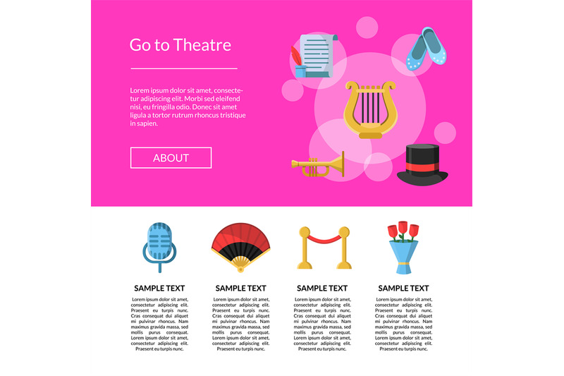 vector-flat-theatre-icons-landing-page-template-illustration