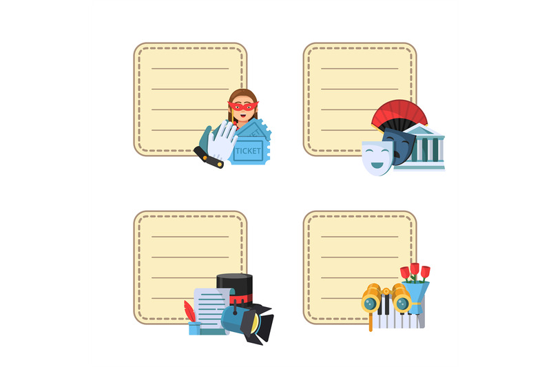 vector-flat-theatre-icons-stickers-with-place-for-notes-texts