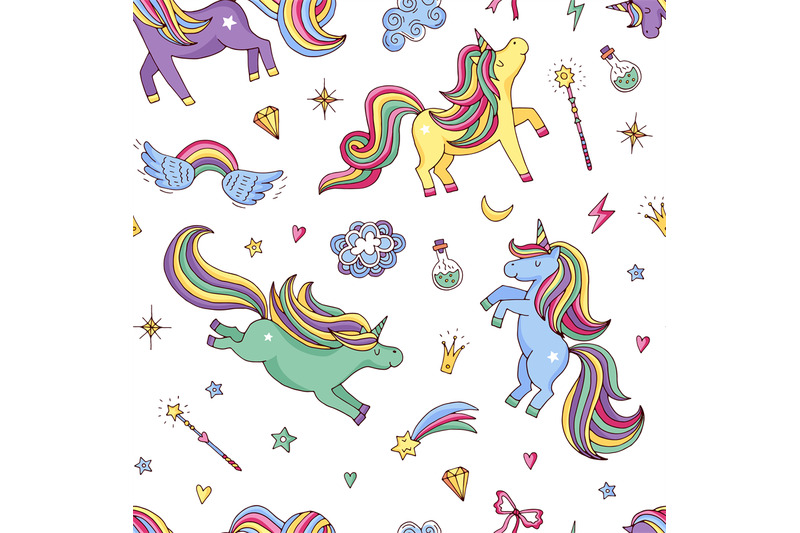 vector-cute-hand-drawn-magic-unicorns-and-stars-pattern-or-background