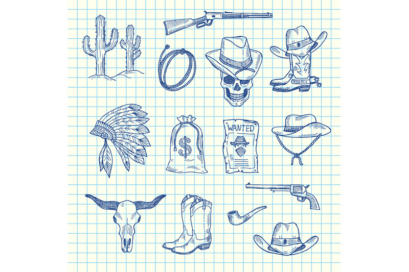 vector-hand-drawn-wild-west-cowboy-set