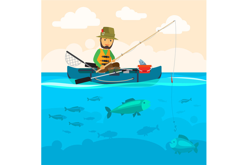 fisherman-on-a-boat-vector-illustration