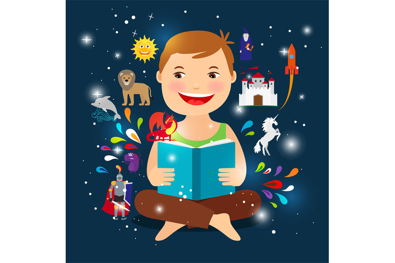 cartoon-kid-reading-fairy-tale-book