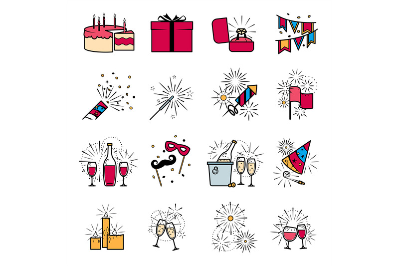 party-celebration-fireworks-ehgagement-icons-set