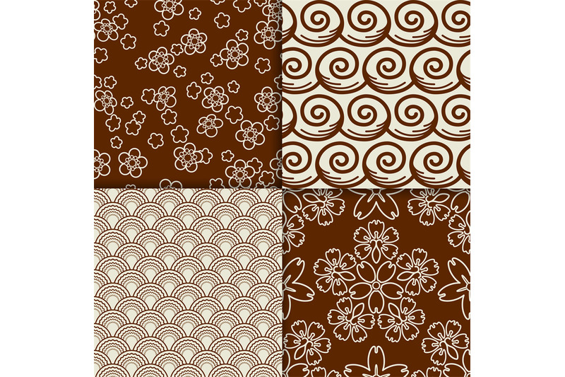 brown-and-white-sakura-flowers-pattern-set