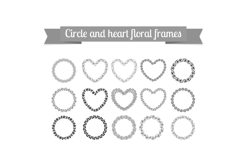 circle-and-heart-floral-frames-set