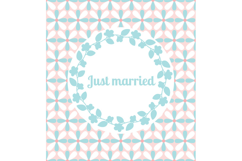 just-married-wedding-card-with-floral-frame