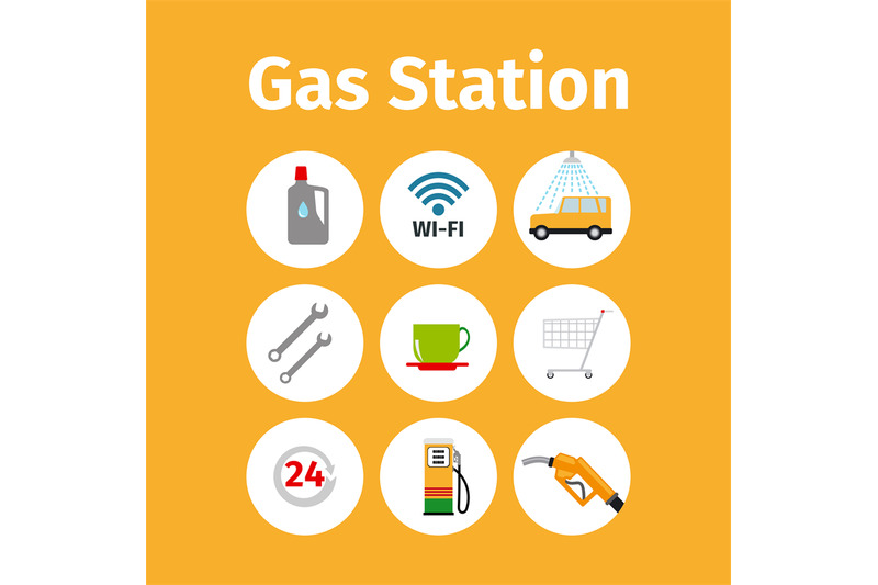 gas-station-icons-in-circle-set