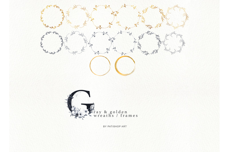 elegant-gray-florals-alphabet-gray-and-golden-wreaths-collection