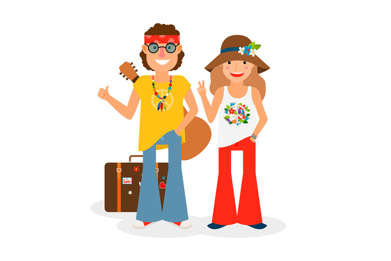 hippie-couple-hitchhiking-vector-illustration