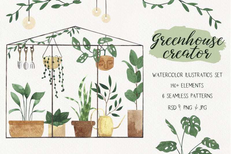 greenhouse-creator-watercolor-plants-in-flower-pots
