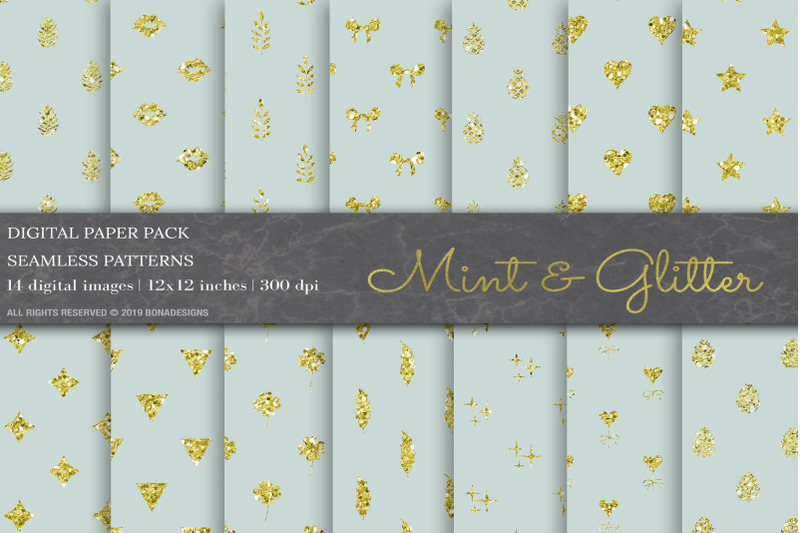 mint-glitter-digital-papers-geometric-pattern
