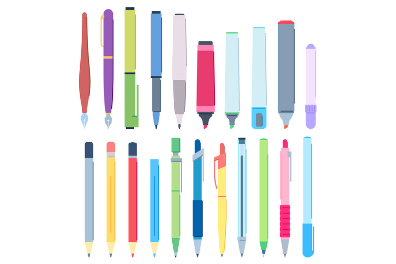 cartoon-pens-and-pencils-writing-pen-drawing-pencil-and-highlighter