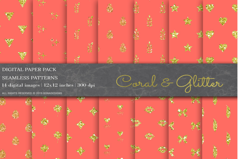 coral-glitter-digital-papers