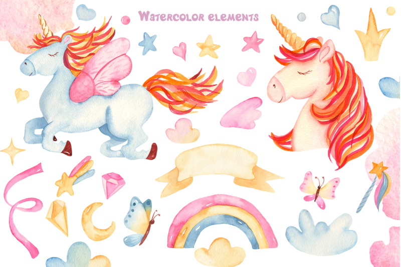 watercolor-pink-blue-golden-unicorns-clipart
