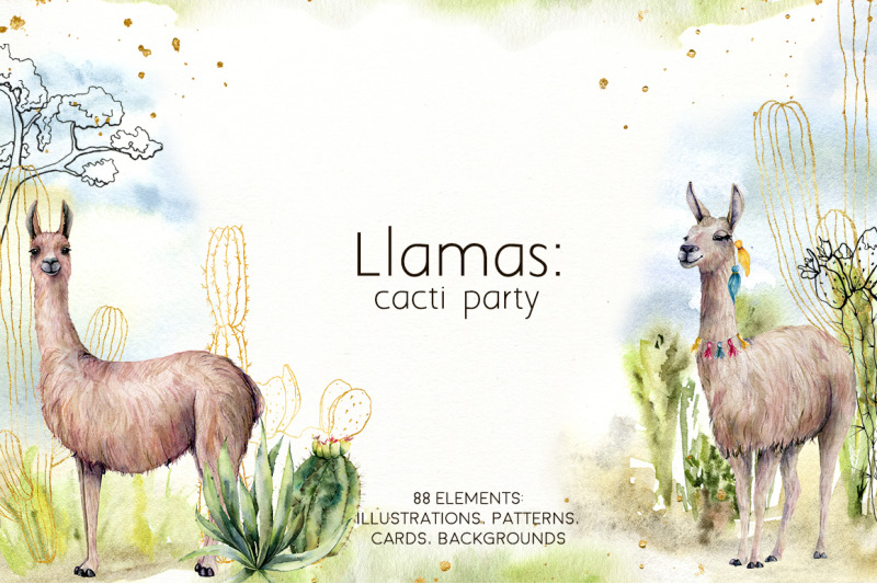 llamas-cacti-party-watercolor