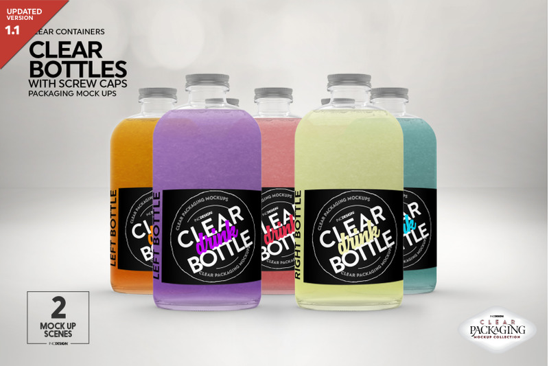 Free Clear Bottles with Screw Caps Packaging Mockup (PSD Mockups)