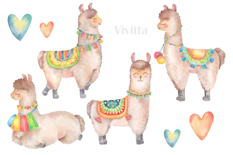 alpaca-collection-llama-cactus-watercolor-clip-art-illustration
