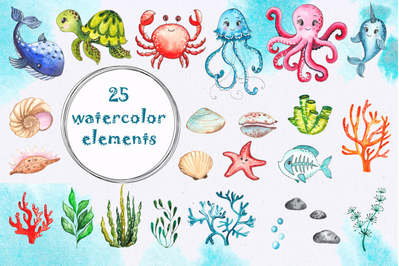 little-ocean-creatures-watercolor-collection