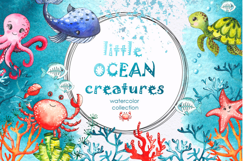 little-ocean-creatures-watercolor-collection