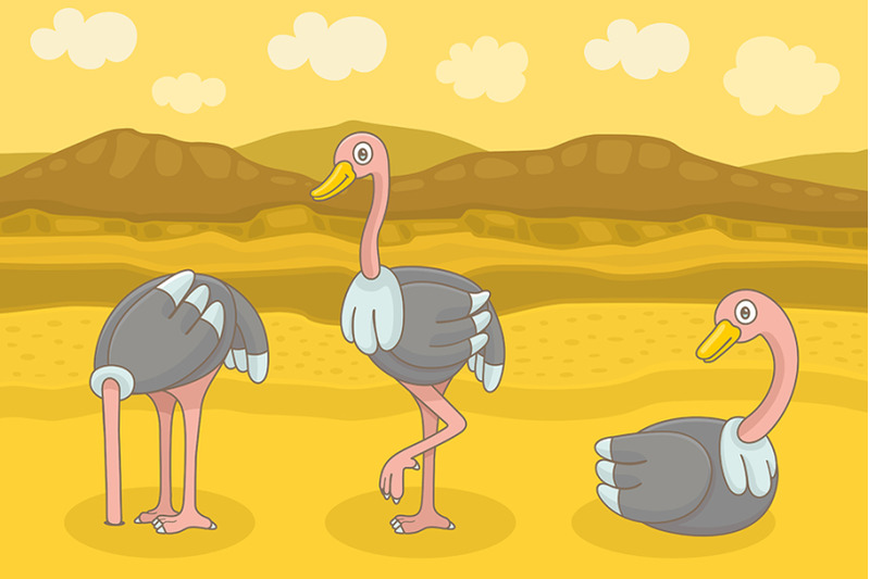 three-happy-ostrich