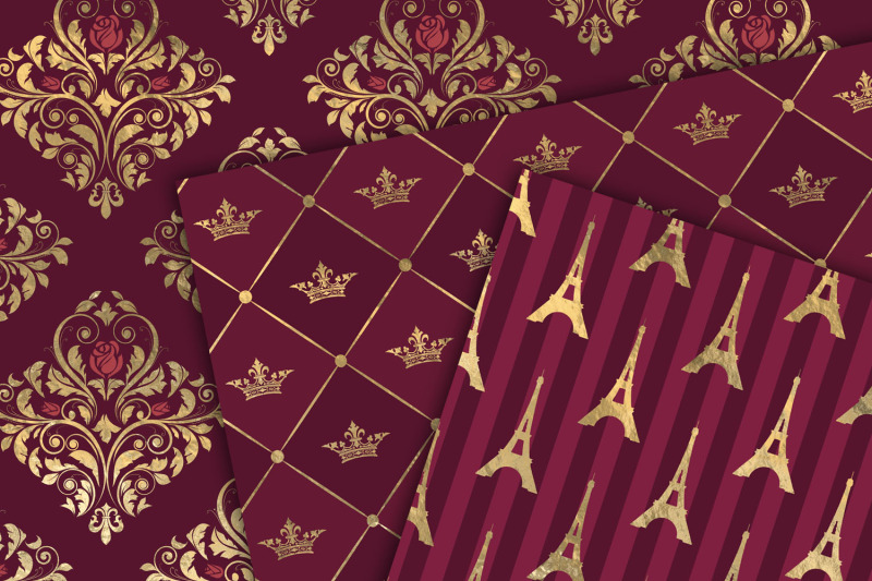 burgundy-and-gold-paris-digital-paper