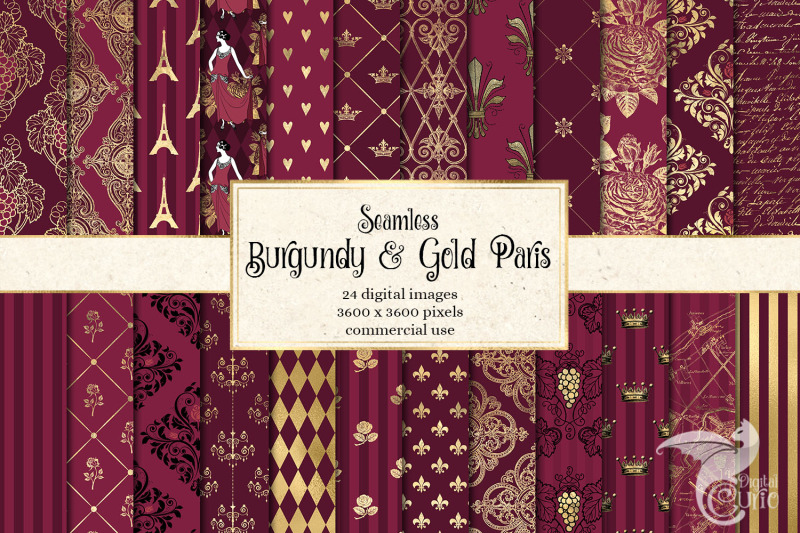burgundy-and-gold-paris-digital-paper