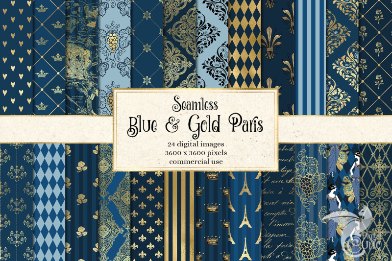 blue-and-gold-paris-digital-paper