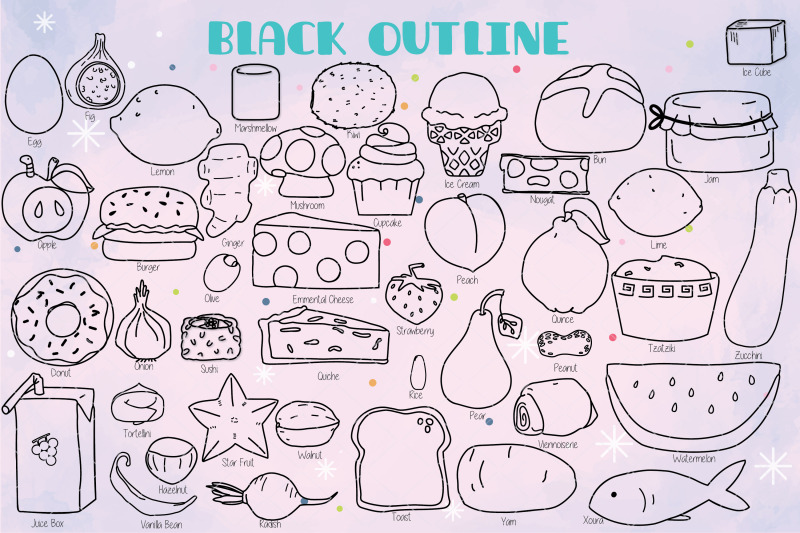 a-to-z-food-doodles-hand-drawn-fruit-vegetable-sweets-savory