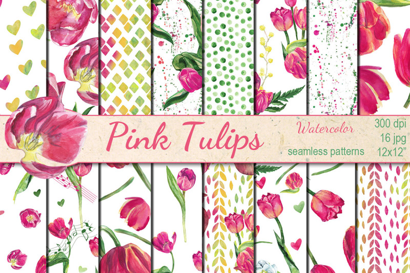 watercolor-pink-tulips-seamless-patterns
