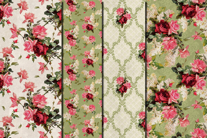 shabby-chic-pink-roses-hand-drawn-seamless-patterns