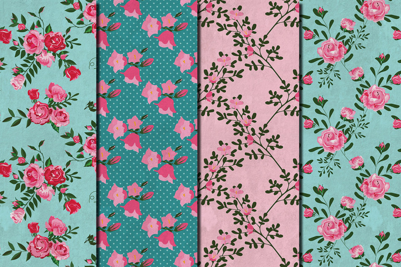 shabby-chic-pink-roses-hand-drawn-seamless-patterns
