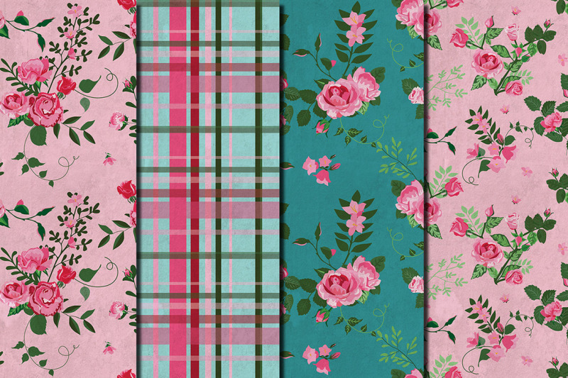 shabby-chic-pink-roses-hand-drawn-seamless-patterns