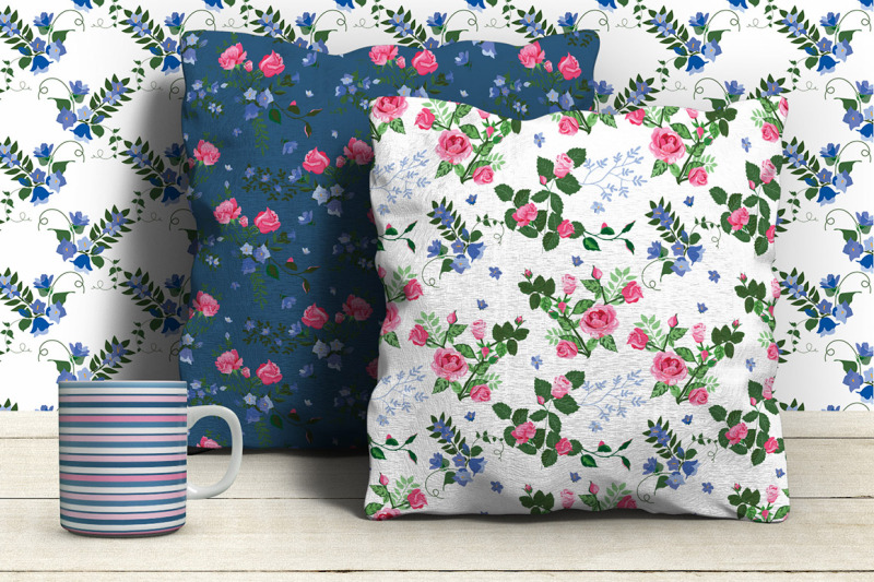 roses-and-bellflowers-seamless-patterns