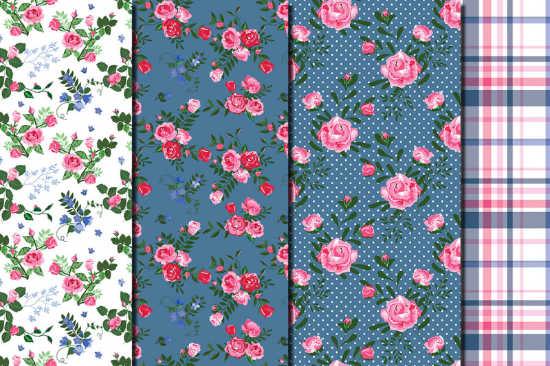 roses-and-bellflowers-seamless-patterns