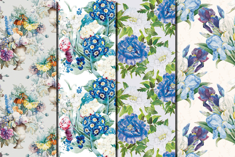 blue-flowers-redoute-seamless-patterns