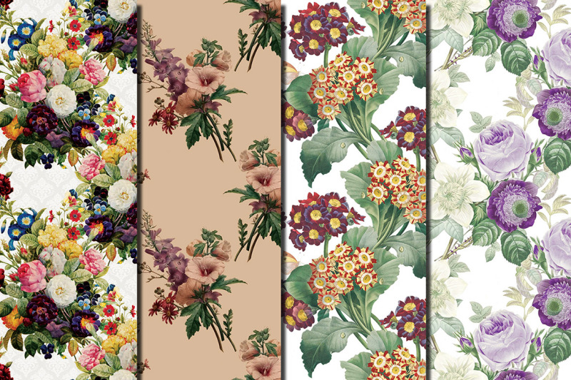 violet-flowers-redoute-seamless-patterns