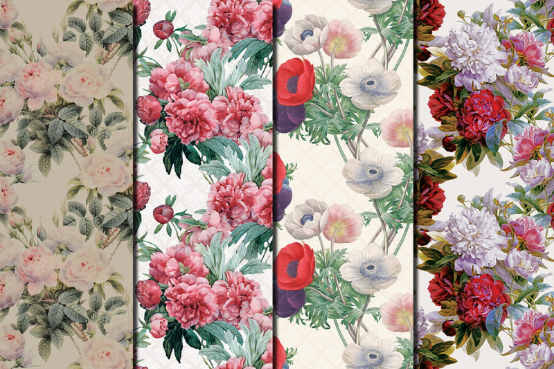 vintage-flowers-redoute-seamless-patterns