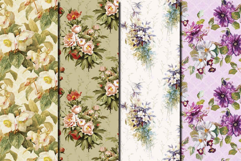 delicate-vintage-flowers-seamless-patterns